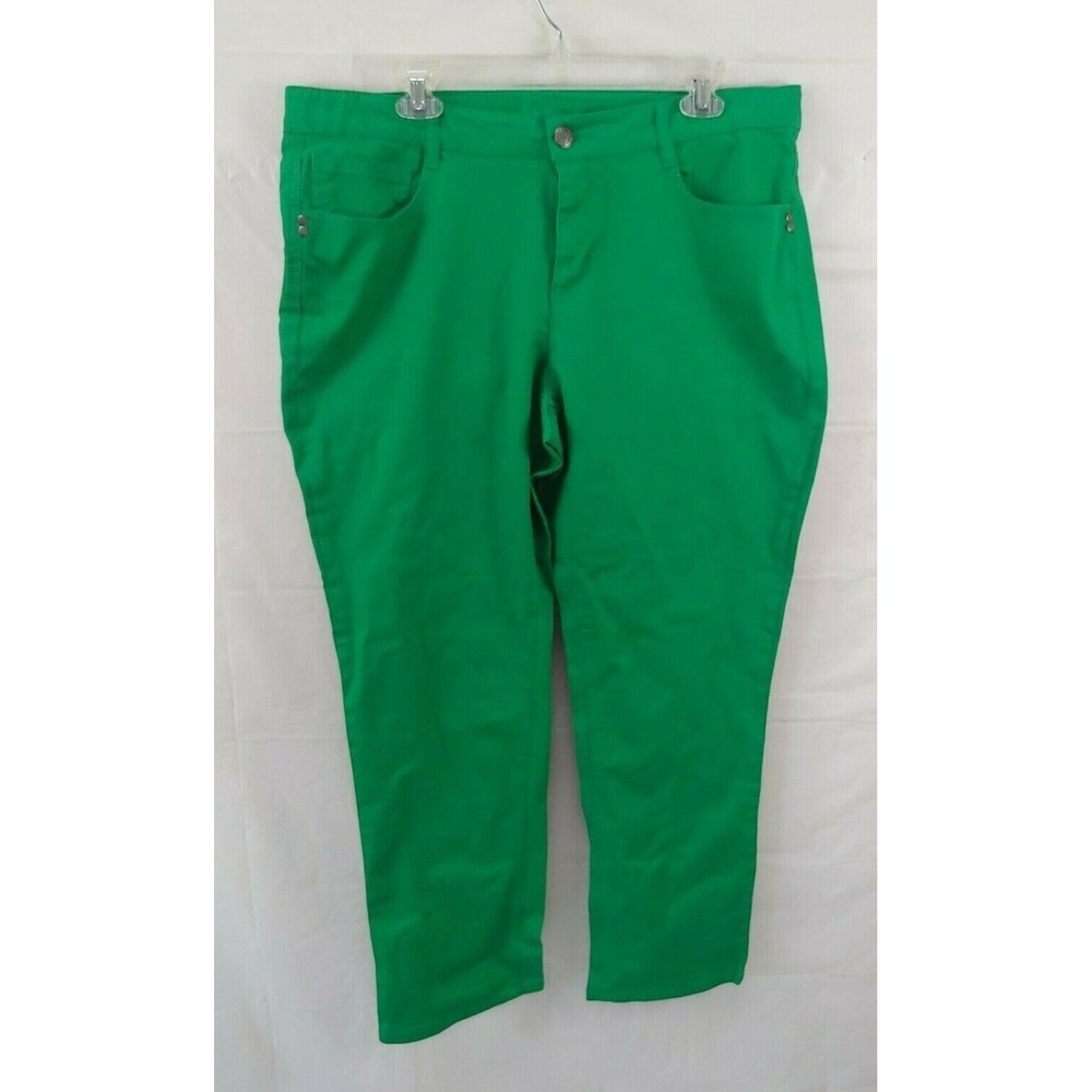 Beverly Drive Womens Jeans Sz 18W Bright Green Floral Beaded Pocket Recycled